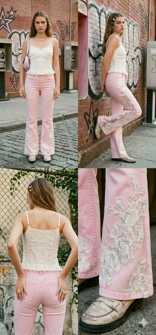 Pink Rose Flared Jeans