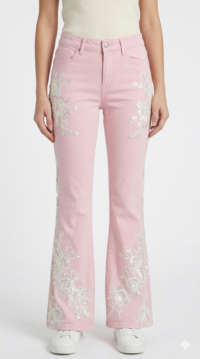 Pink Rose Flared Jeans