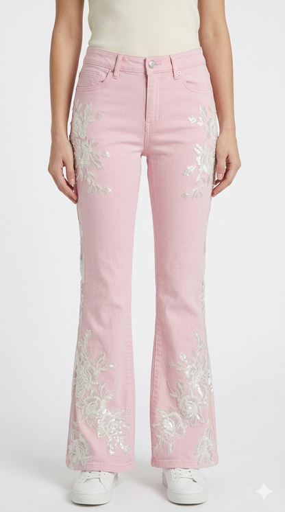 Pink Rose Flared Jeans